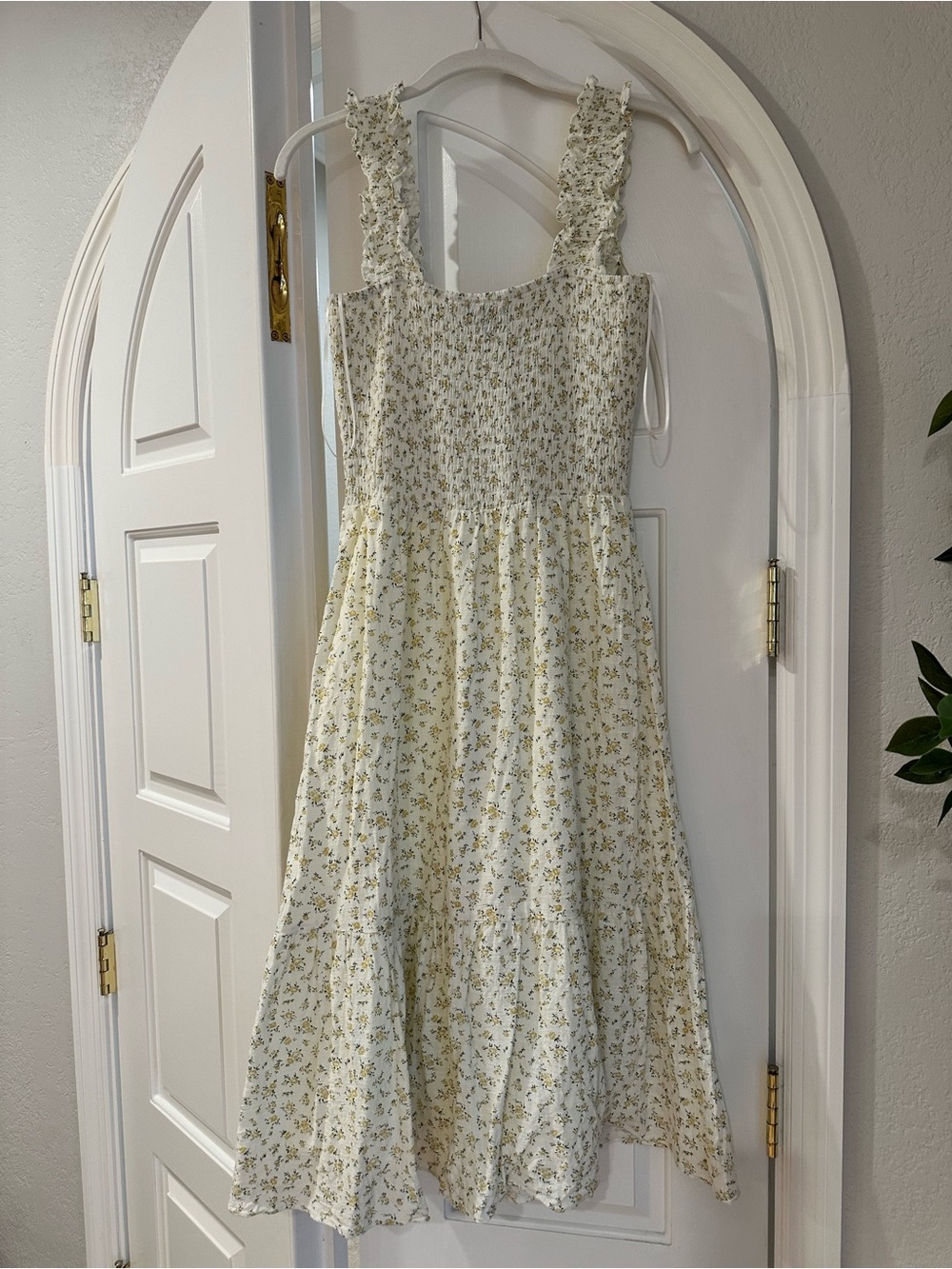 Smocked Floral Sundress in Pale Yellow